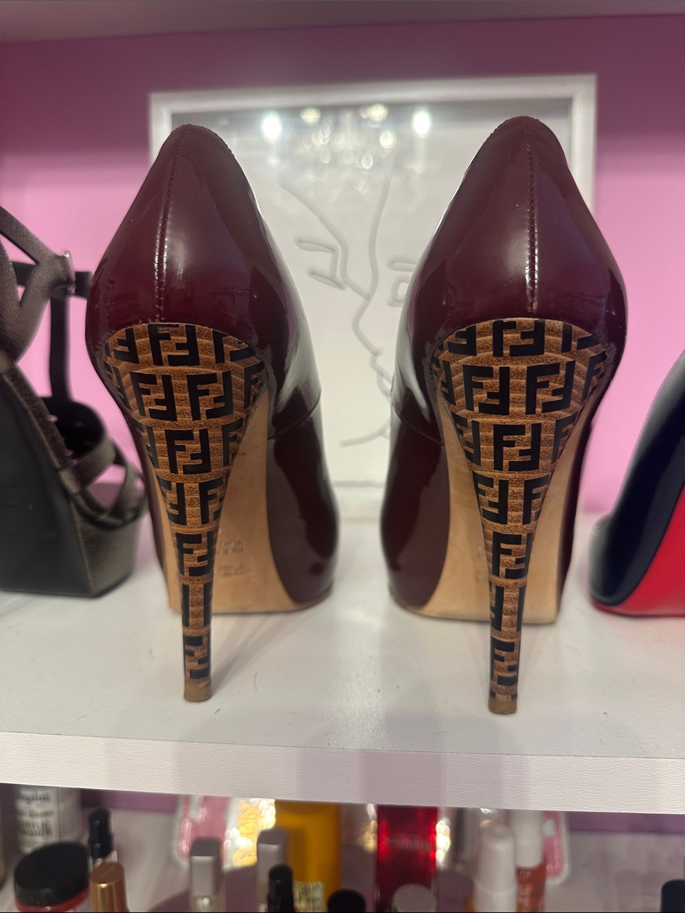 Fendi Burgundy Patent Leather Round-Toe Pumps